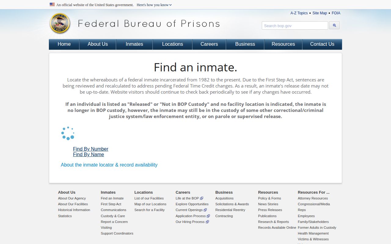 Federal Bureau of Prisons released status search for an Estill County federal inmate